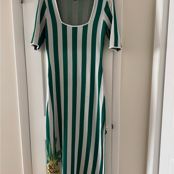 STAUD Bermuda Green White Striped Compact-Knit Dress Size L - Picture 5 of 15